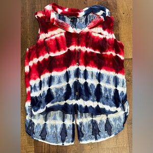Rock&republic Women tie dye red white blue America button down tank XL extra lrg